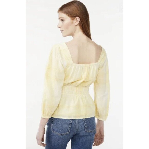 Free Assembly 3/4 Sleeve Square Neck Top Peplum Hem Cadmium Yellow Plaid Size XL - Picture 4 of 14
